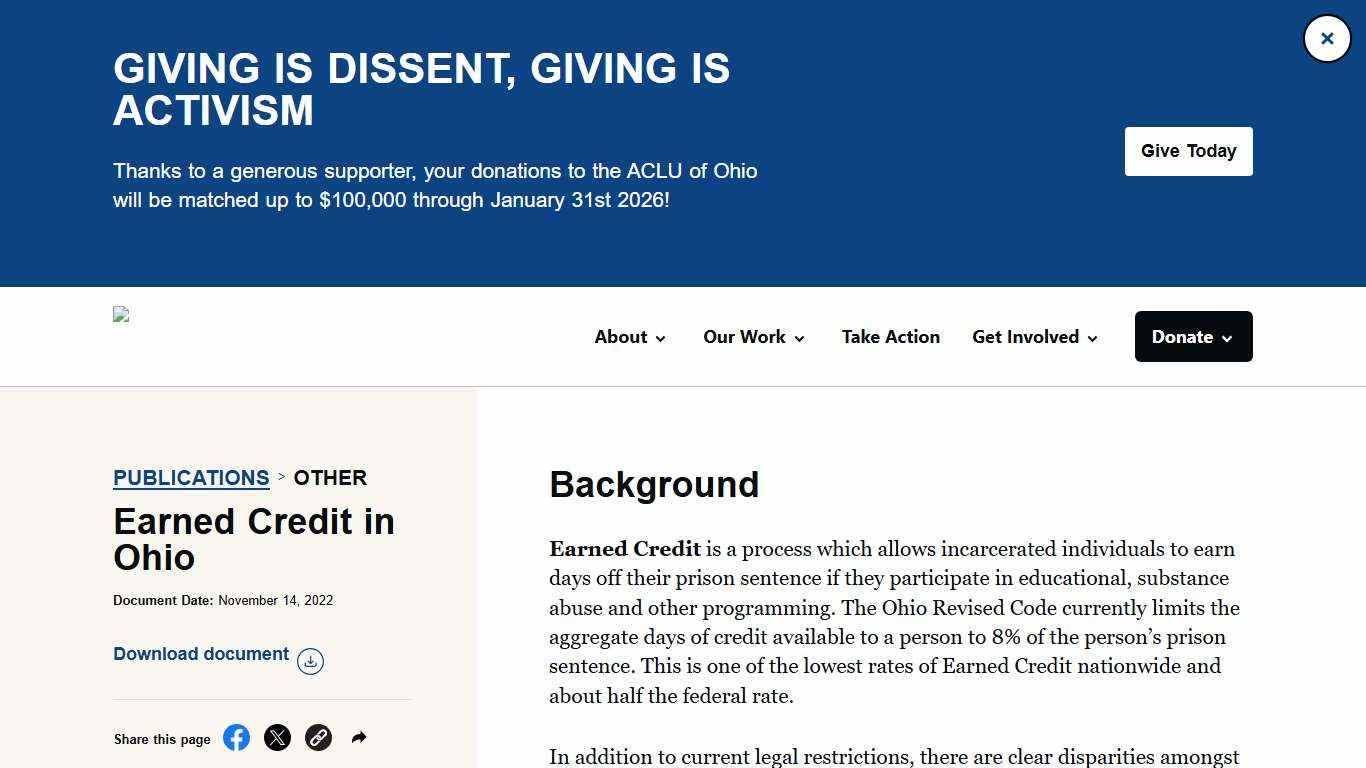 Earned Credit in Ohio - ACLU of Ohio