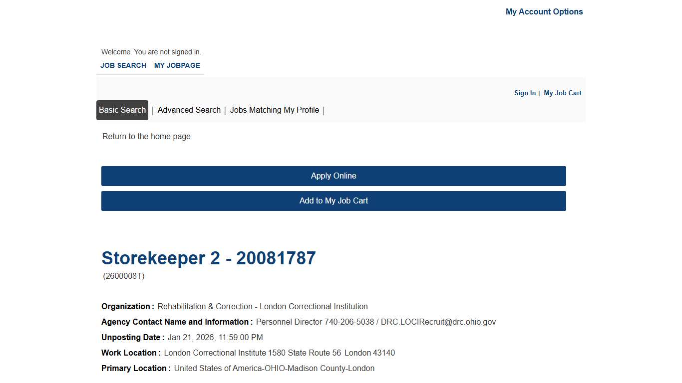 Job Description - Storekeeper 2 - 20081787 (2600008T)